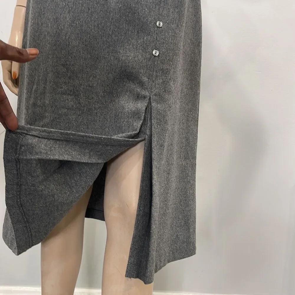 Vintage Gray Wool Blend A Line Skirt_11